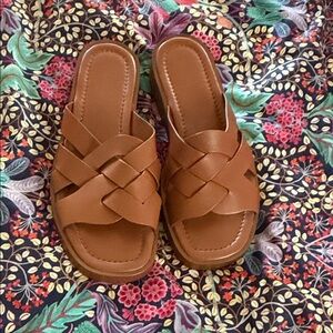 Pilcro Brown Woven Slide Sandals